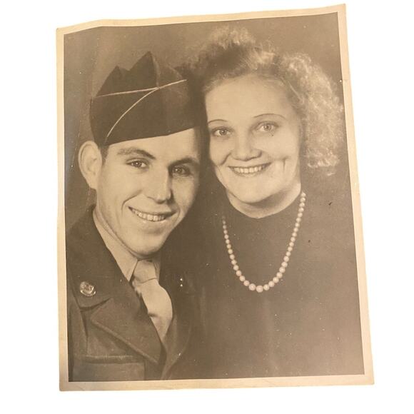 WW2 Soldier with German Sweetheart 8x10 B&W Vintage Military Photo - Picture 1 of 3